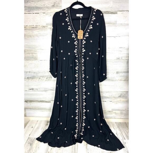 Natural Life Women’s XS Black Embroidered Oversized Maxi Dress Duster NWT - Picture 4 of 12